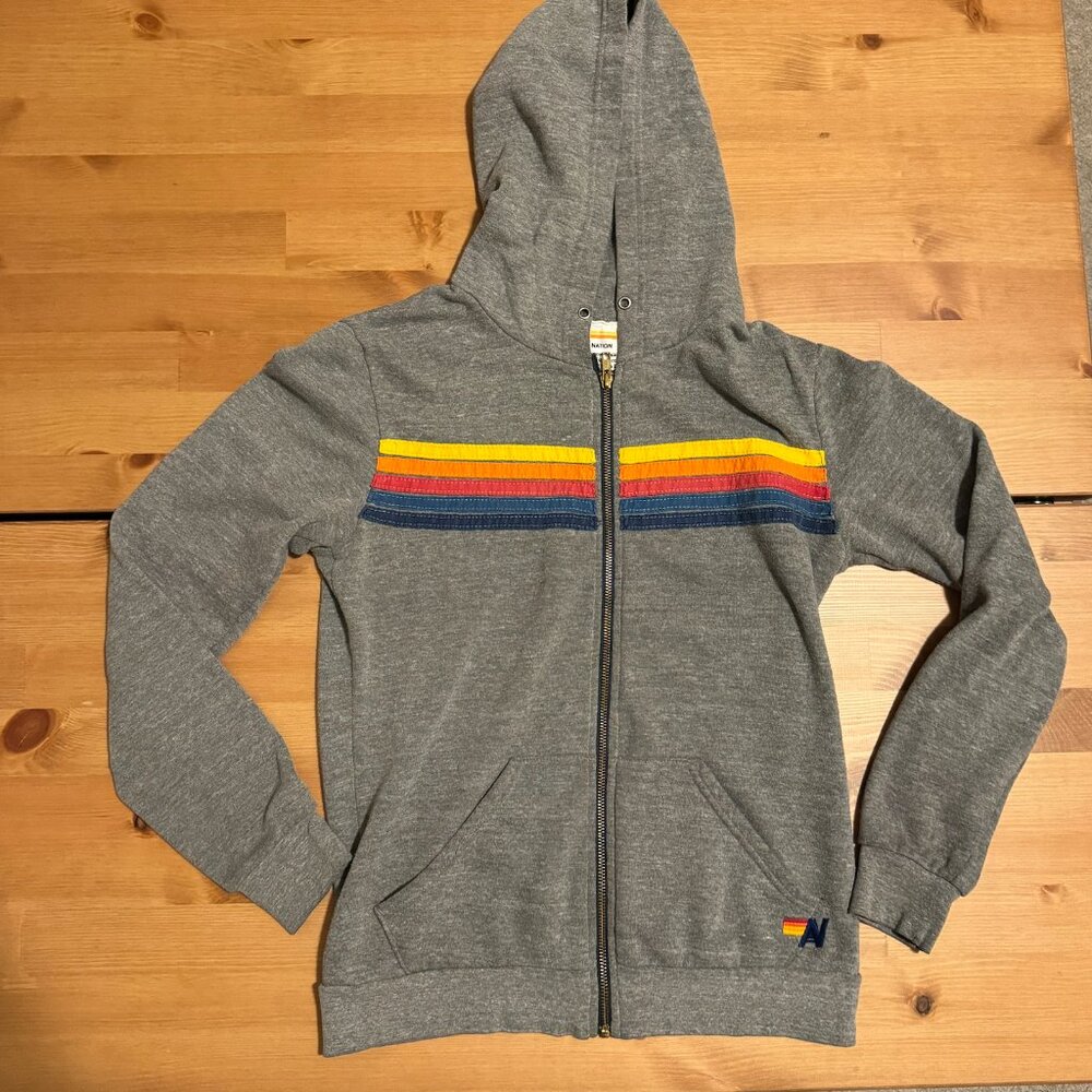 Aviator Nation 5 Stripe Zip Hoodie - Gray